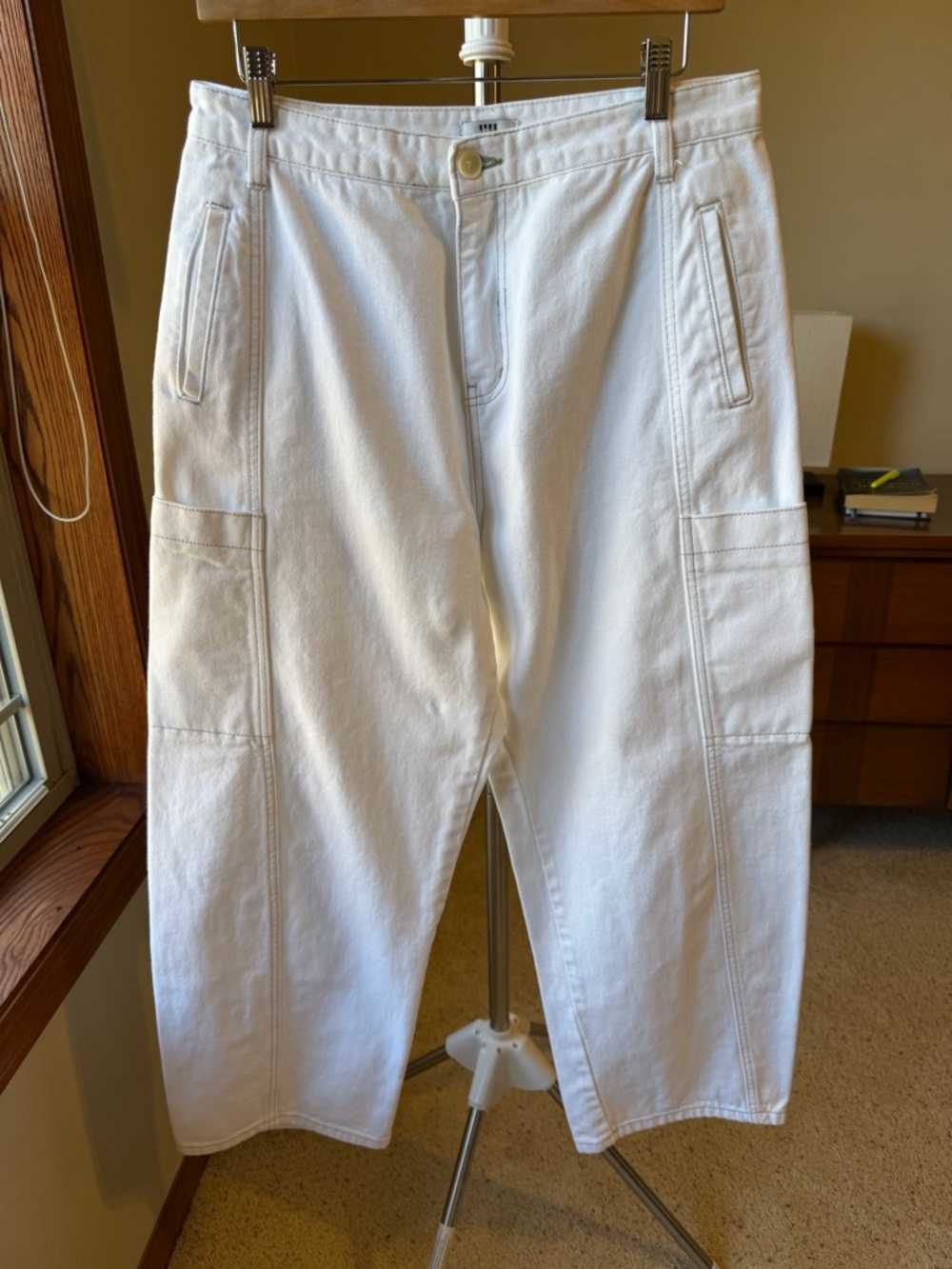 Stage Men's White Wide Leg Cargo Pants, Size Large